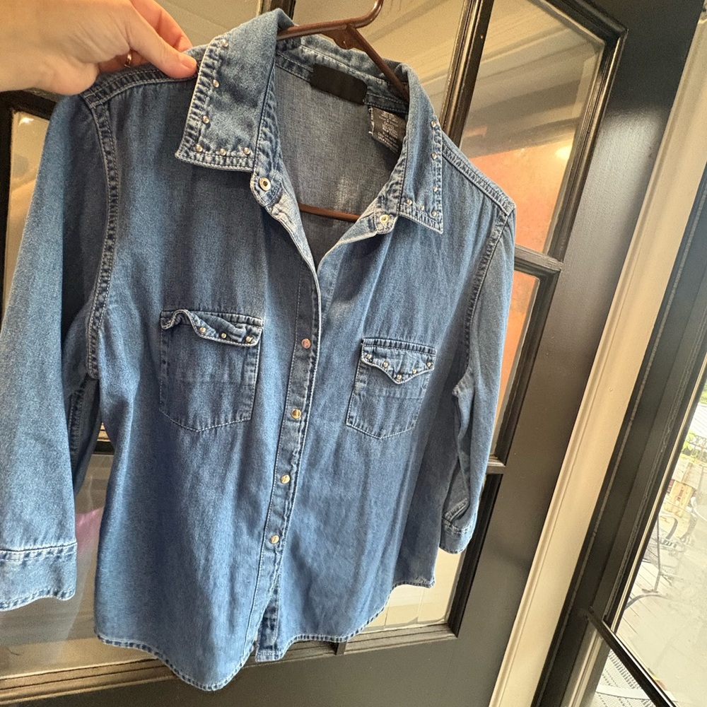 H&M Blue Studded Denim Shirt